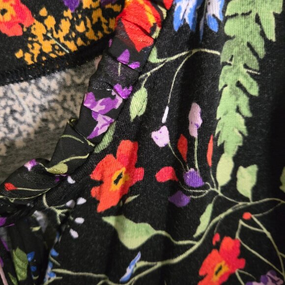 Anthropologie Maeve Jaquin Peasant Blouse Black Floral Puff Sleeve Size 1X - Picture 10 of 14